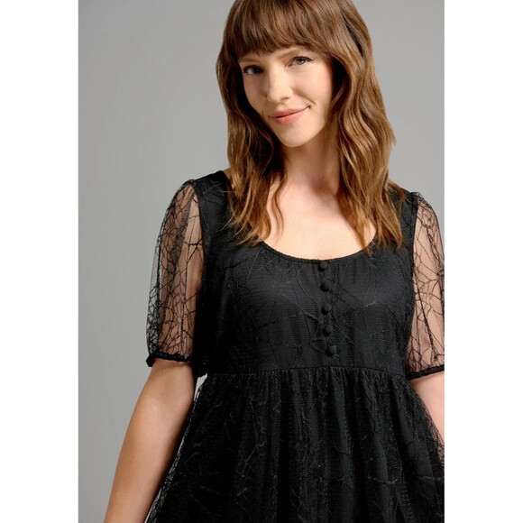 ModCloth Dresses & Skirts - Modcloth NWT Crawling With Cuteness Babydoll Dress 2x spiderwebs Lace Halloween